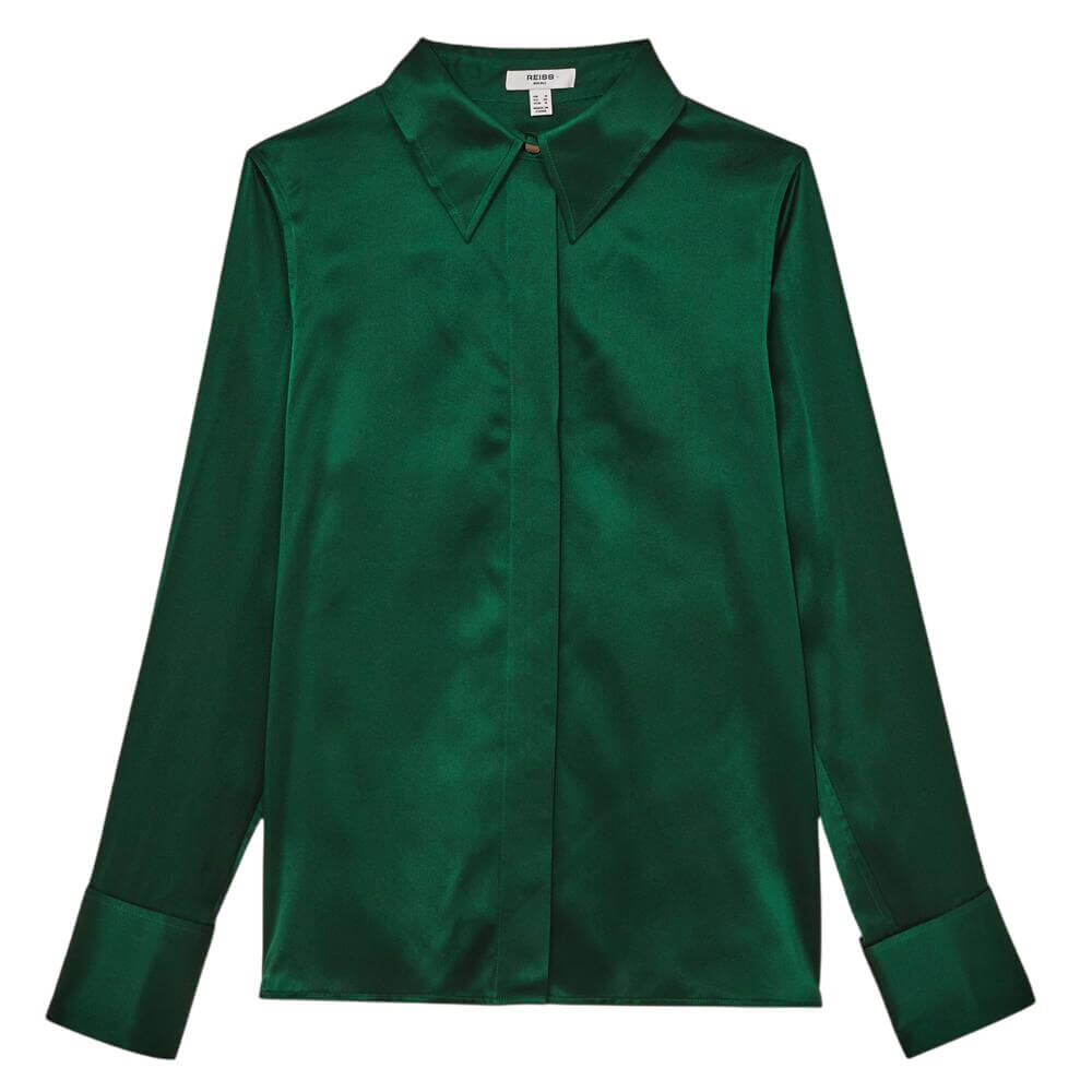 REISS Ameira Silk-Satin Concealed-Placket Shirt